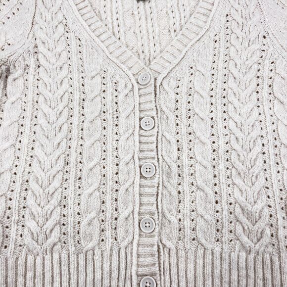 American Eagle Ivory Chunky Cable Knit Cardigan Sweater sz M Rory Gilmore - Picture 3 of 10